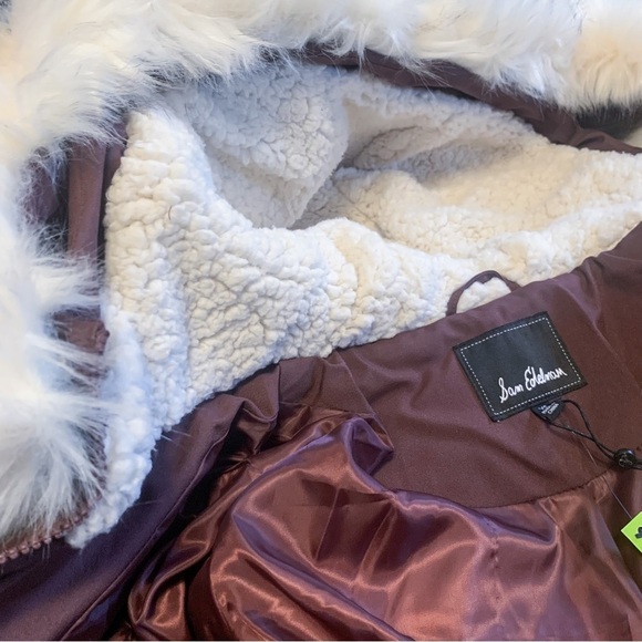 nwt $240 Sam Edelman Faux Fur Trim Hooded Parka Quilted Puffer Coat Burgundy XS - Picture 10 of 16